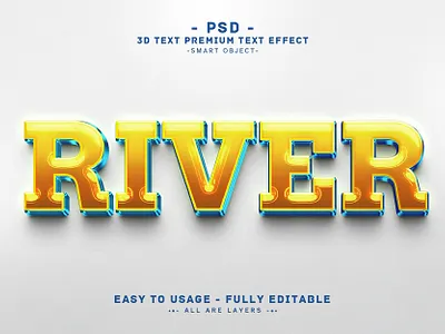 River'' Editable PSD Text Effect Style 3d 3d text action branding graphic design headline text logo new river text effect photoshop text effect psd river text psd text effect river river 3d text typo yellow 3d text