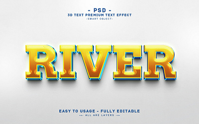 River'' Editable PSD Text Effect Style 3d 3d text action branding graphic design headline text logo new river text effect photoshop text effect psd river text psd text effect river river 3d text typo yellow 3d text