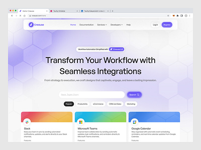 [Animation] Creause - Landing Page animation bento bento design creause feature integrations jitter landing page management micro minimalist modern pricing product integrations simple task tech ui video web design