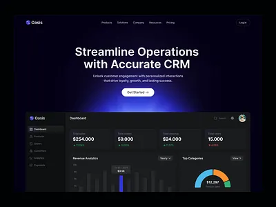 Oasis - CRM Website Landing Page b2b b2c clean crm platform landing page landing page design minimal product landing page promo landing page saas saas startup ui ux website website design