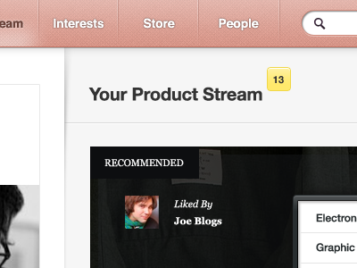 Product Stream navigation sidebar toolbar ui