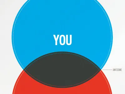 You + Me = Awesome blue circles infographic people red shapes symbion