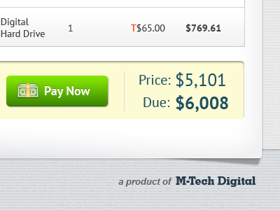 Amount Total button call to action company dollars figures footer green grid logo numbers pay now shadow table texture total