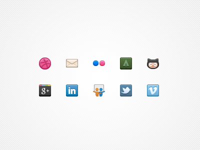 Contact/social icons dribbble email flickr forrst github google linkedin slideshare twitter vimeo