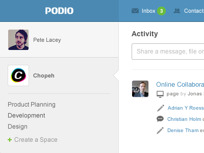 Podio Updates crispy like a fox fireworks interface podio ui