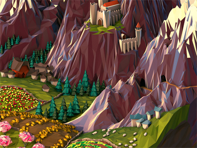 Vale 3d castle landscape polygons valley