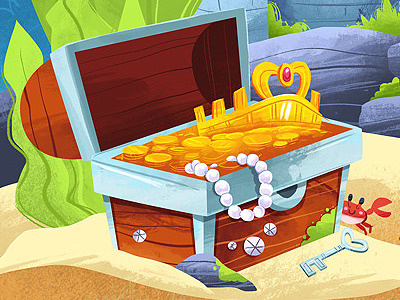 Treasure! fish tank illustration treasure