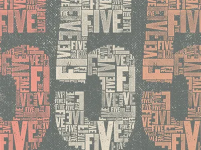 Number Five five grey letterpress orange pink typography woodtype