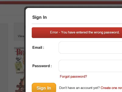 Error button design error form interface label log in orange red sign in ui white