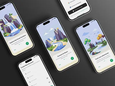 Design Exploration: Adventure Awaits! 🌍✨ adventure figma illustration minimal mobile onboarding sign up ui ux