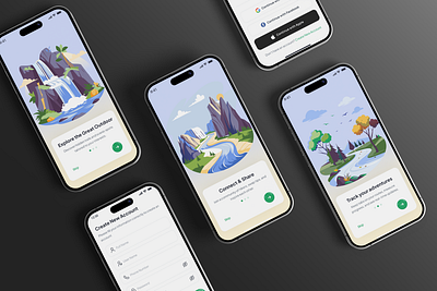 Design Exploration: Adventure Awaits! 🌍✨ adventure figma illustration minimal mobile onboarding sign up ui ux