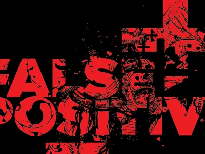 False Positive band black gotham plus positive red shirt