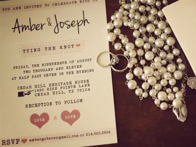 Amber & Joseph Wedding Invitation cream pink print wedding invite