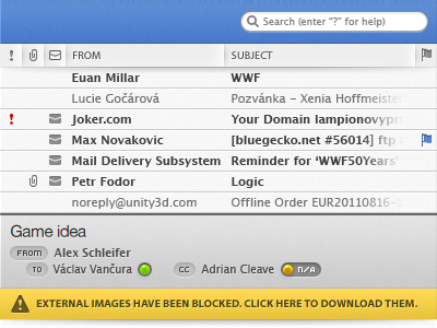 E-mail List and Content blue email gui header icewarp list notification search table tag warning
