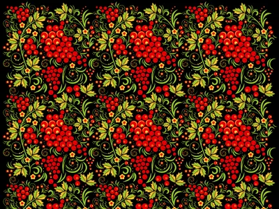 Seamless Pattern in Khokhloma Painting Style ashberry background berry bloom blossom branch craft culture decor floral flower illustration leaf organic ornament pattern plant russian seamless vector