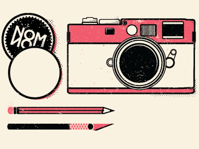 Some Bits for a Collaboration Show camera exacto nom now pencil retro texture vector