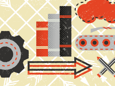 Build Reputation Rebound arrow book cream gear illustration pencil red