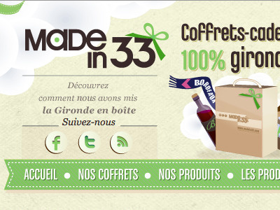 Header, logo detail for Madein33.com e commerce logo menu social icons webdesign