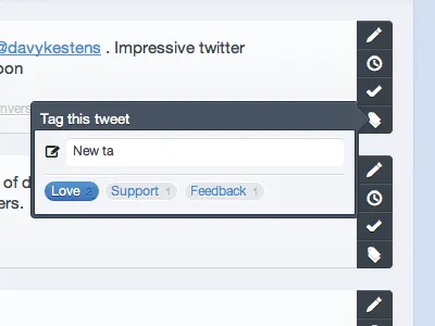 Twitter Tagging - TwitSpark™ arrow beta blue box demo feedback input link love magic pictos popup support tag tagging tags ticket twitspark twitter unicorns