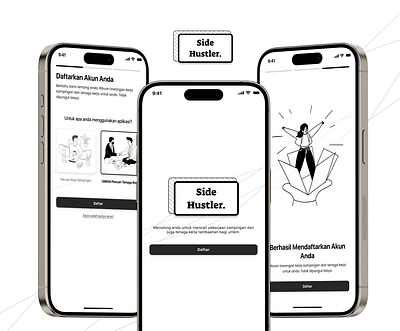 Side Hustler black and white catalog job vacancy logo minimalist mobile mobile design ui ux