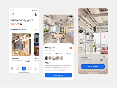 Mindspace - Coworking Space App app book booking chart clean co work cowork coworking list location map mobile office payment search summary ui ux work workspace