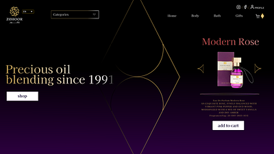 Zohoor Landing Page Redesign branding e commerce landing page perfume product shopping ui
