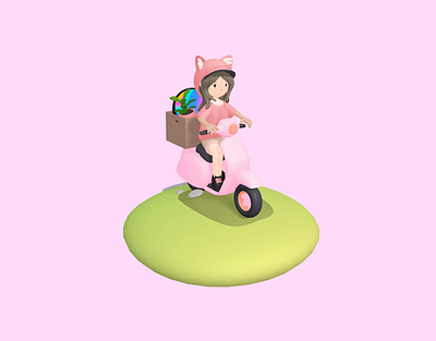 Pink moped 3d animation design illustration