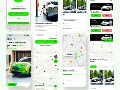 EV Charging Station Finder - Locate & Charge - App UI Design android androidappdevelopment app design chargingnetwork chargingstations cleanenergy design ecofriendly electriccar evcharging evfinder evtech flutter graphic design greenenergy illustartor logo smartcharging sustainabletravel ui