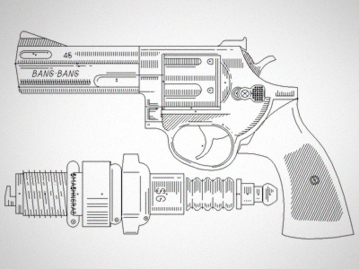 Linework black and white gun illustration outline spark plug weapons