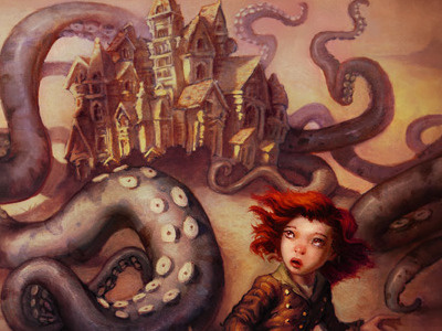Floracover adventure birds book cover illustration oil painting scary tentacles young adult