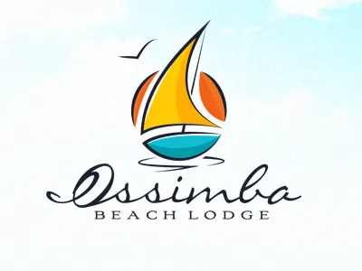 Final Ossimba beach bird blue boat branding lodge logo logodesign mozambique navy orange sea sun symbol trademark typography vector white yellow