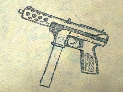 Protec Yo' Neck ballpoint gun illustration pen and ink sketch tec 9