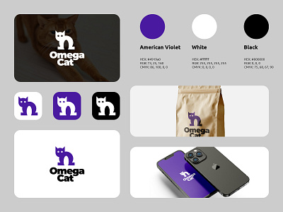 Omega Cat Logo animal branding business cat logo logos modern omega simple symbol