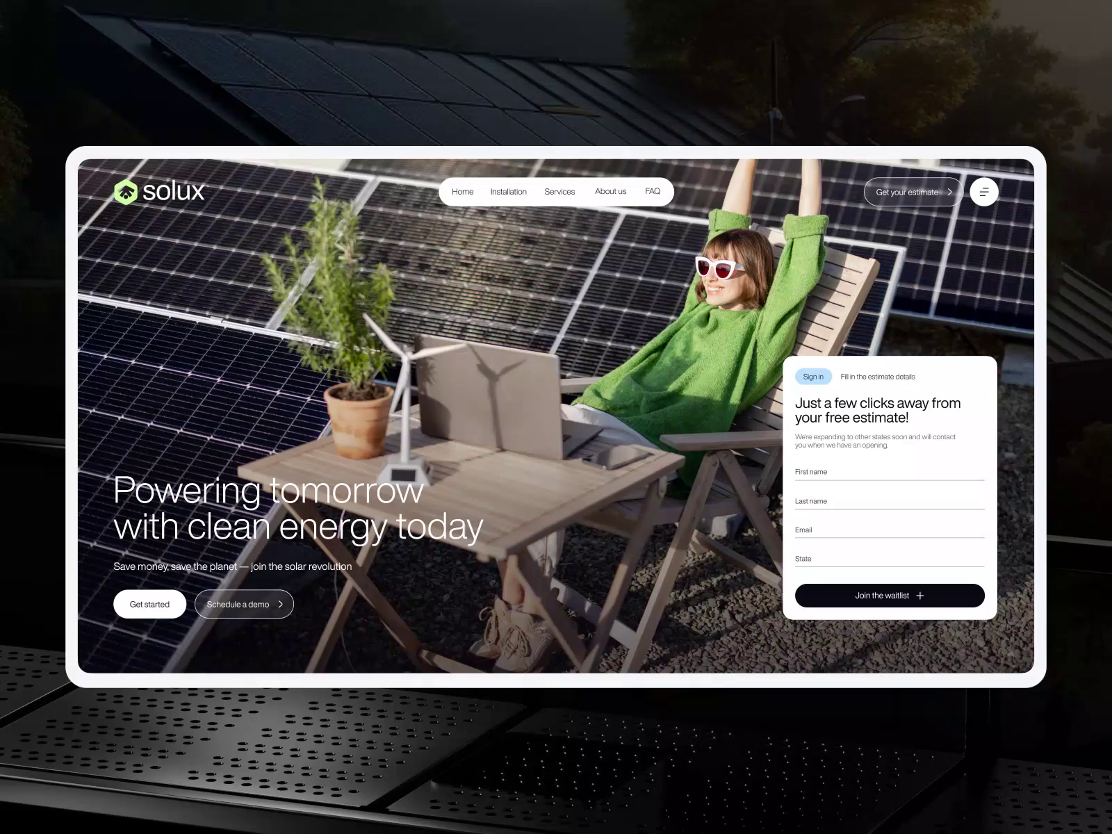 Example of Solux - Modern Solar Panel Website Design