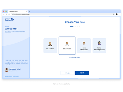 Choose Role, Onboard Healthcare Professionals 💉 design doctor health healthcare onboard product designer ui ux ux designer yamparala design yamparala media yamparala rahul