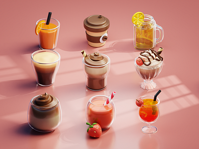 Drink & Beverages 3D Illustration 3d 3d icon beverages coffee drink game assets ice cream icon set illustration juice softdrink stylized