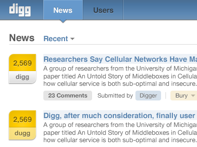 Digg version 5.1 redesign webdesign