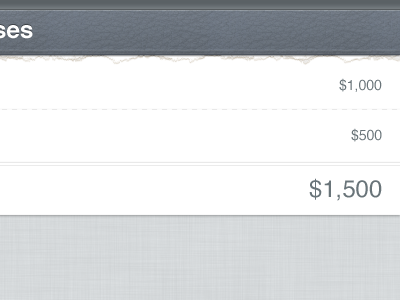 Expenses app expenses header leather paper receipt torn total ui web