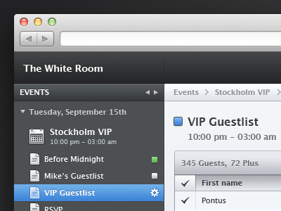 Event webapp blue dark grey interface no linen ui webapp white