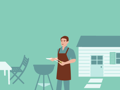 Barbecue backyard barbecue house illustration man progress suburbs vector