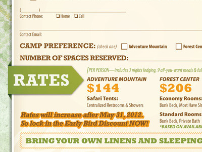 Retreat Rebooking Form color form information structure layout