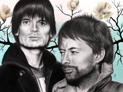 Greenwood & Yorke design detail fine art flower illustration ink jonny greenwood magnolia music pastel pencil portrait radiohead realistic thom yorke tree