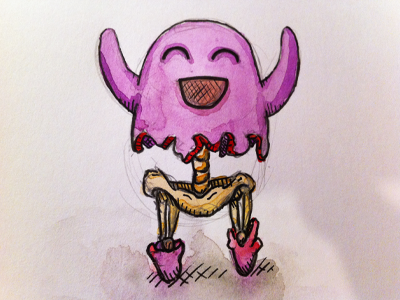 Happy Little Purple Guy a drawing a day happy illustration pen purple watercolour