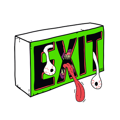 Exit Sign: Escape the Ordinary 👁️👹 crazy design doodle style drawing escape exit funny grotesque handdrawn illustration monster art scary sign design signs