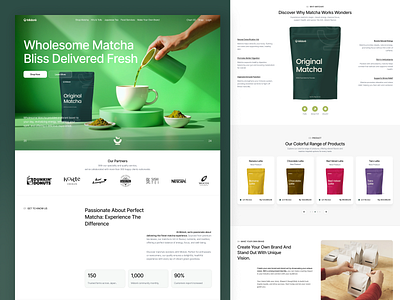 Midoré - Matcha Landing Page Design branding clean design e commerce design figma fnb framer health landing page matcha mockup popular portfolio pouch product product design shop shopify web design webflow