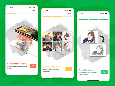 AR Drawing App - Onboarding Screens appdesign apponboarding ardesign art creative drawing interactiondesign mobiledesign onboarding onboardingscreens ui uidesign uxdesign