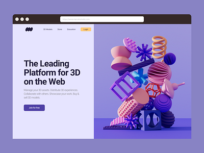 3D Website Design 3d abstract blender c4d hero illustration landing page login purple register signup web design website