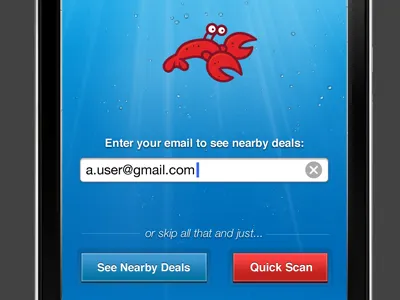 Pinchy's mobile debut app blue iphone red signup water