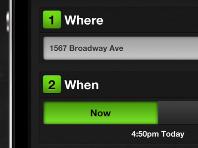 Where? When? app button dark form green helvetica interface iphone noise