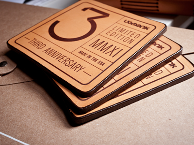 The finished set 3 anniversary coaster engraved leather ugmonk